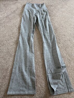 Gray Flared Workout Leggings with Wide Waistband